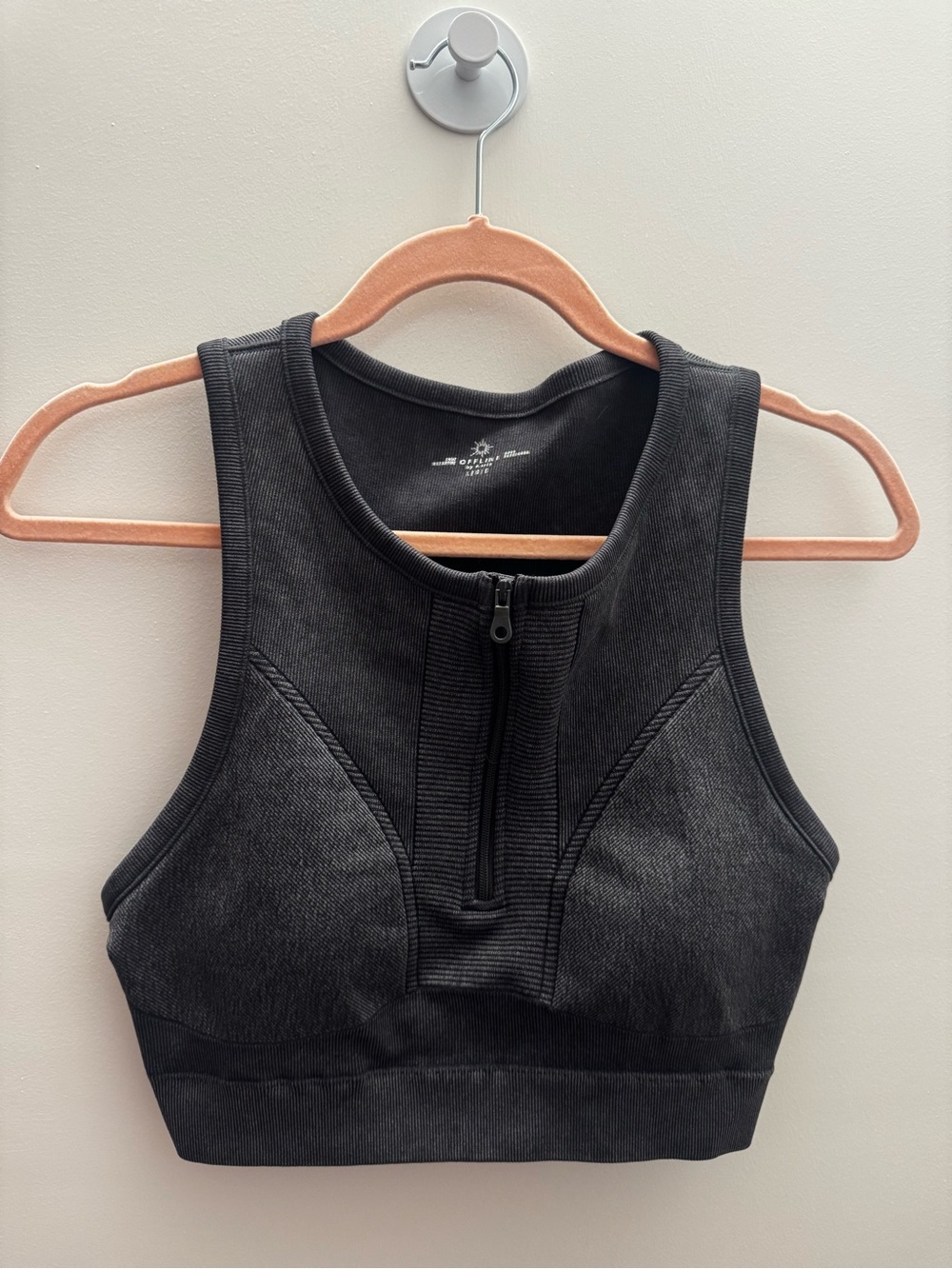 aerie Charcoal Zip-Front Crop Top